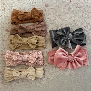 Stretchy Baby Bow Headband Set - Pink, Gray, Brown, Cream